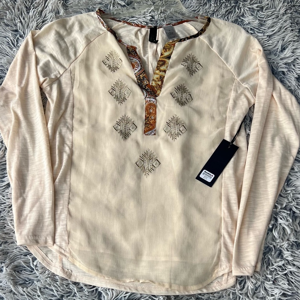 BKE Cream Embroidered Blouse